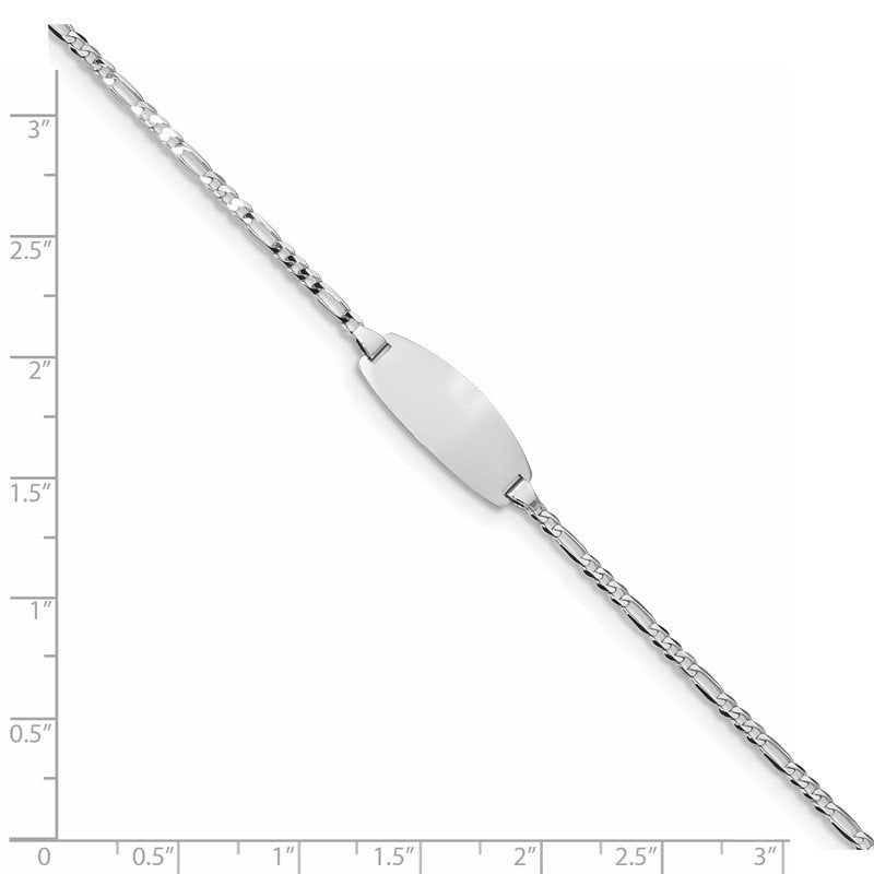 14k White Gold Polished Solid Chain/Solid Plate Figaro Link Oval 18.5x7.5mm Plate 5.5 inch Baby/Child ID Bracelet