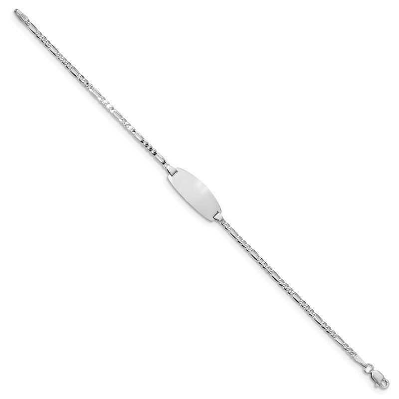 14k White Gold Polished Solid Chain/Solid Plate Figaro Link Oval 18.5x7.5mm Plate 5.5 inch Baby/Child ID Bracelet