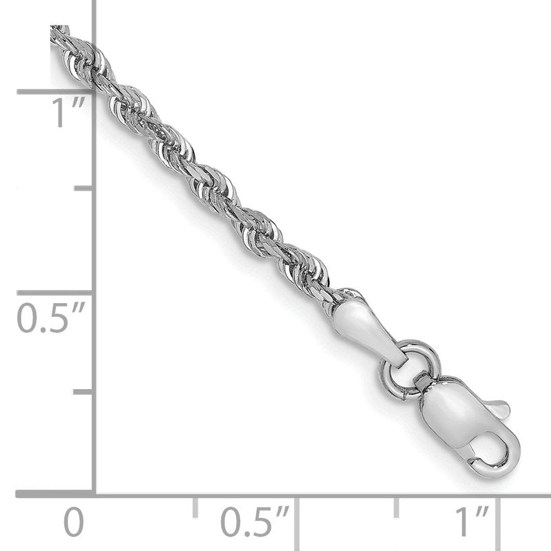 14K White Gold 10 Inch 2.25mm Diamond-cut Quadruple Rope Lobster Clasp Chain