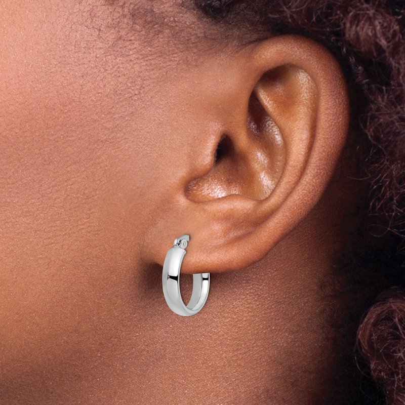 14K with White Rhodium Plating Polished Hoop Earrings