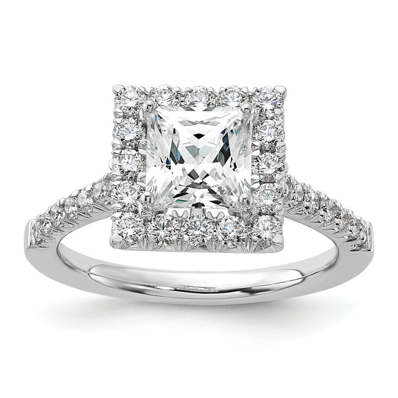 14K White Gold 1/3 carat Lab Grown Diamond VS+ F+ Semi-Mount Princess Halo Engagement Ring