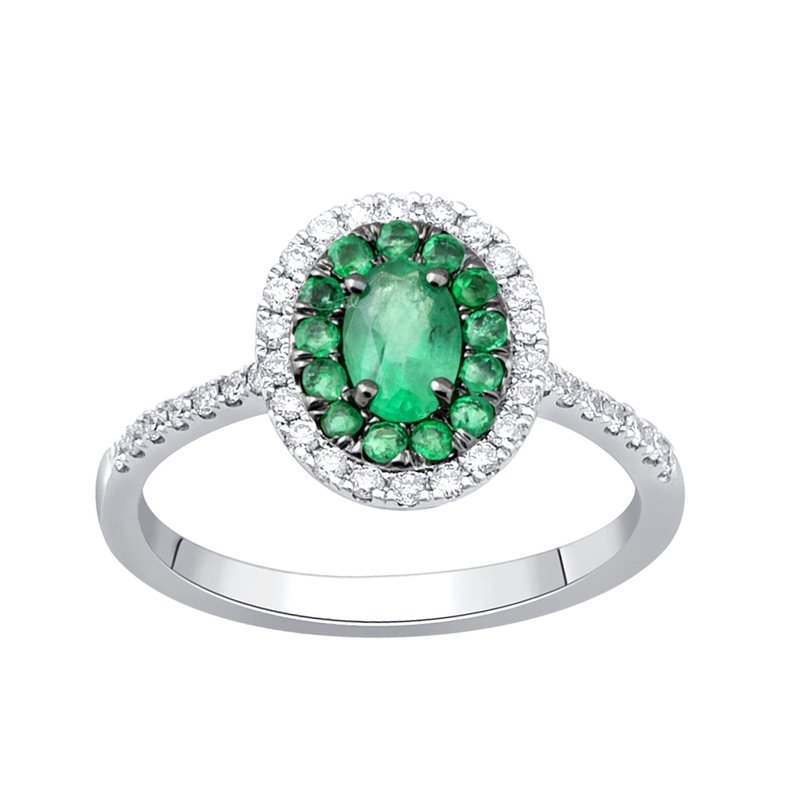 14K 0.28 Ct Diamond &amp; Emerald Ring