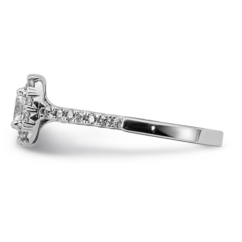 14K White Gold 3/8 carat Lab Grown Diamond VS+ F+ Semi-Mount Cushion Halo Engagement Ring