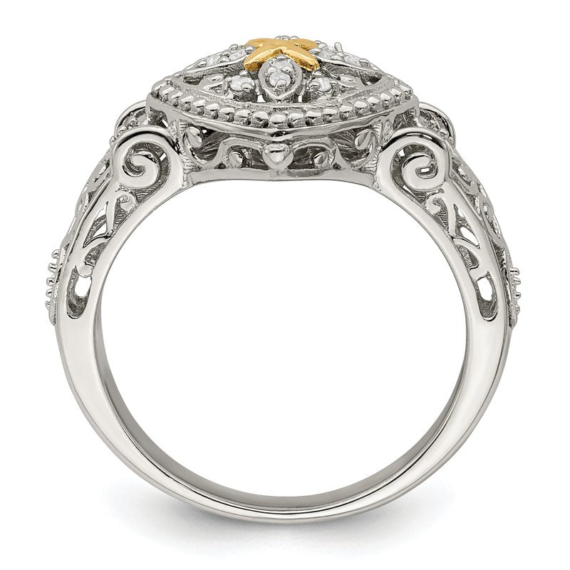 Sterling Silver Rhodium-plated with 14K Accent Diamond Ring