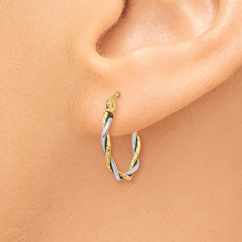 14k Two-tone Polished 1.8mm Twisted Hoop Earrings