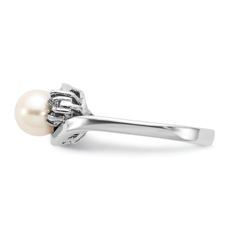 14k White Gold 6mm FW Cultured Pearl AA Diamond Ring
