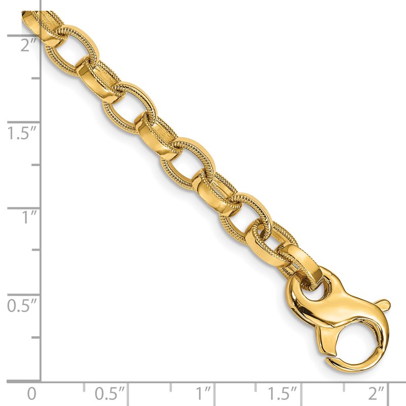 14K 18 inch 6.2mm Hand Polished with Ridged Edge Fancy Link Fancy Lobster Clasp Chain