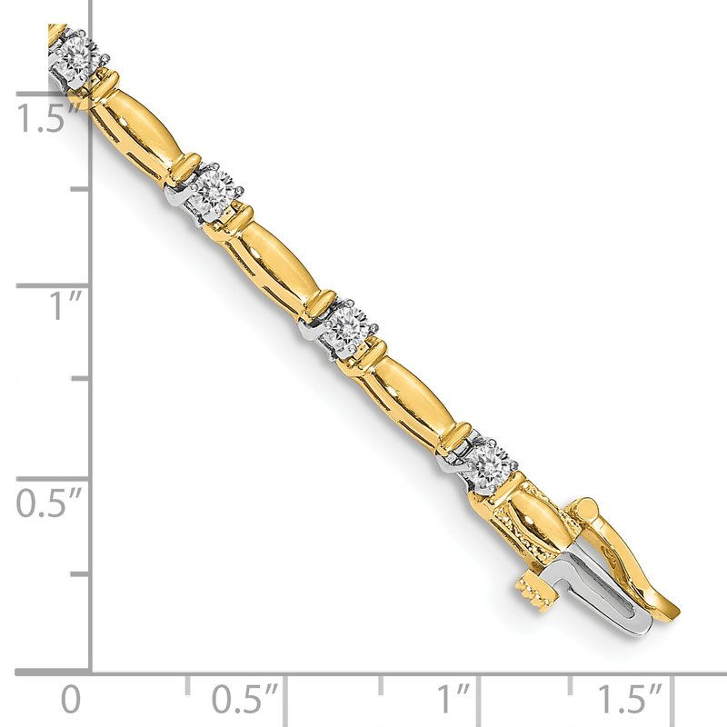 14k Two-tone Complete 1 carat Round VS Diamond Curved Bar Link 7 inch Tennis Bracelet