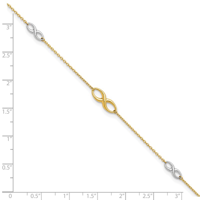 10K Two-tone Infinity 4-Station 9 inch Plus 1 inch Extender - Total 10 inch Anklet