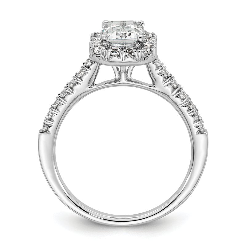 14K White Gold 1/4 carat Lab Grown Diamond VS+ F+ Semi-Mount Emerald Halo Engagement Ring