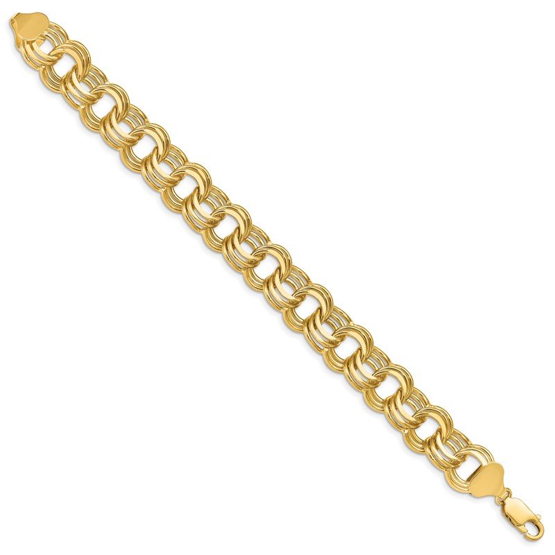 14k 14mm Solid Triple Link 7.5 inch Charm Bracelet