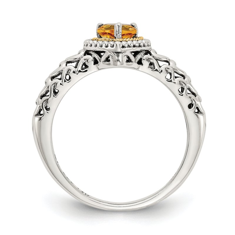 Sterling Silver with 14K Accent Antiqued Heart Citrine Ring