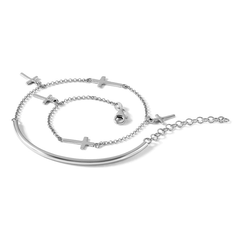 Sterling Silver RH-plt Polished Crosses w/2in ext. Wrap Bracelet