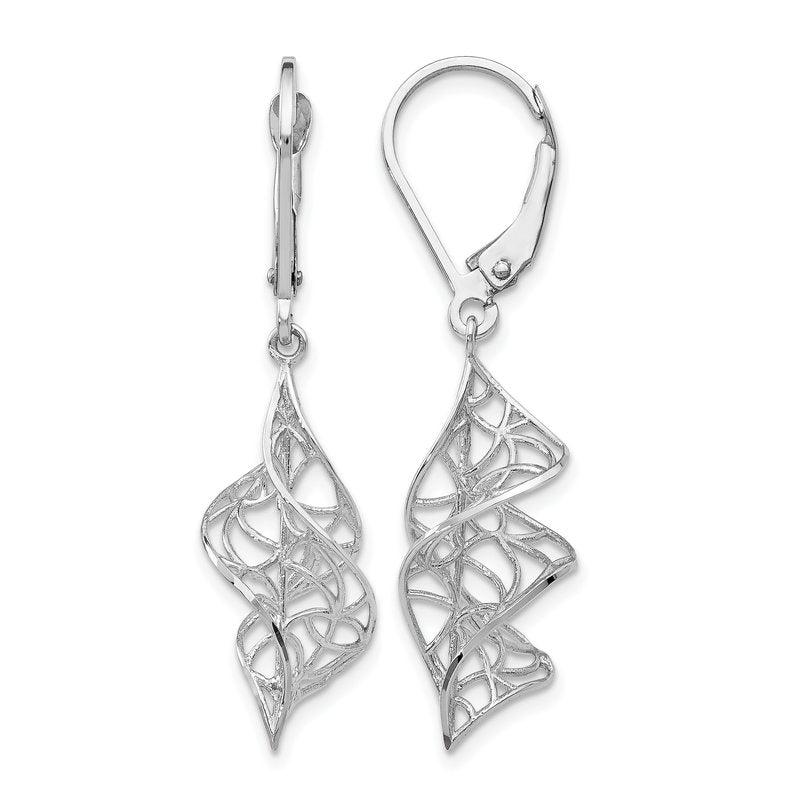 14K White Gold Textured Leverback Earrings