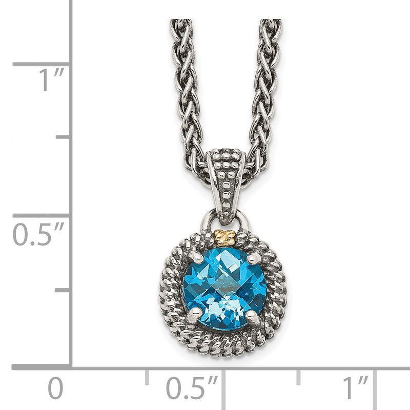Sterling Silver with 14K Accent 18 Inch Antiqued Round Blue Topaz Necklace