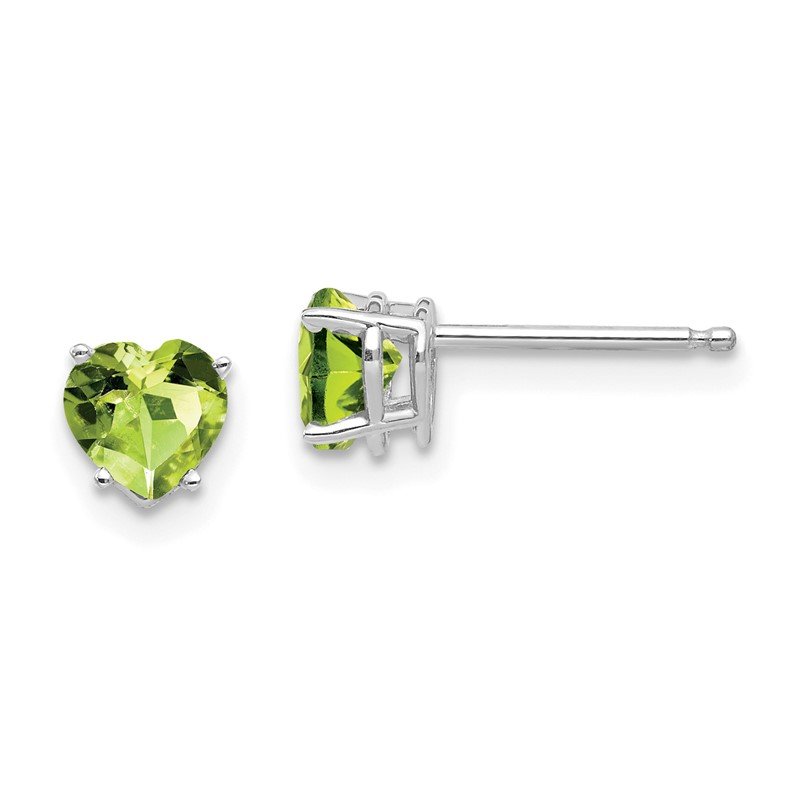 14k White Gold 5mm Heart Peridot Post Earrings