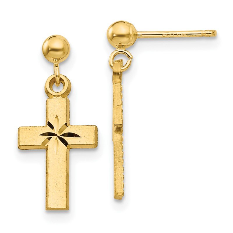 14k Satin &amp; Diamond -Cut Cross Earrings