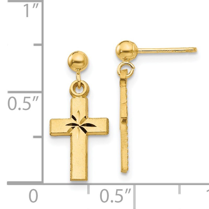 14k Satin &amp; Diamond -Cut Cross Earrings