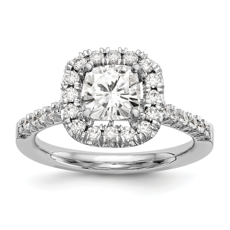14K White Gold 3/8 carat Lab Grown Diamond VS+ F+ Semi-Mount Cushion Halo Engagement Ring