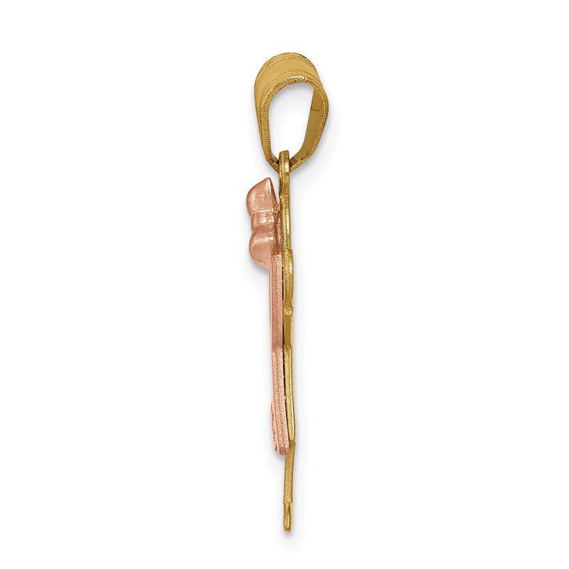 14k Two-tone The Kids Small Girl with Ruffles and Bow on Right AA Diamond Love Pendant