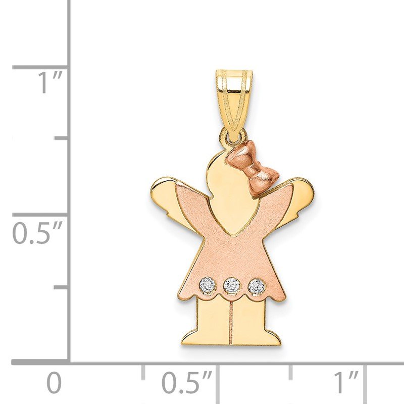 14k Two-tone The Kids Small Girl with Ruffles and Bow on Right AA Diamond Love Pendant