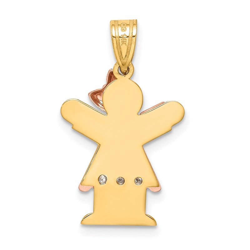 14k Two-tone The Kids Small Girl with Ruffles and Bow on Right AA Diamond Love Pendant