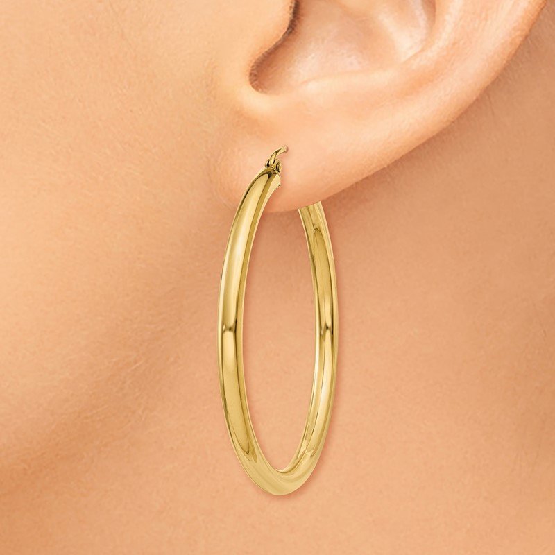 14K 3x40mm Polished Lightweight Tube Hoop Earrings
