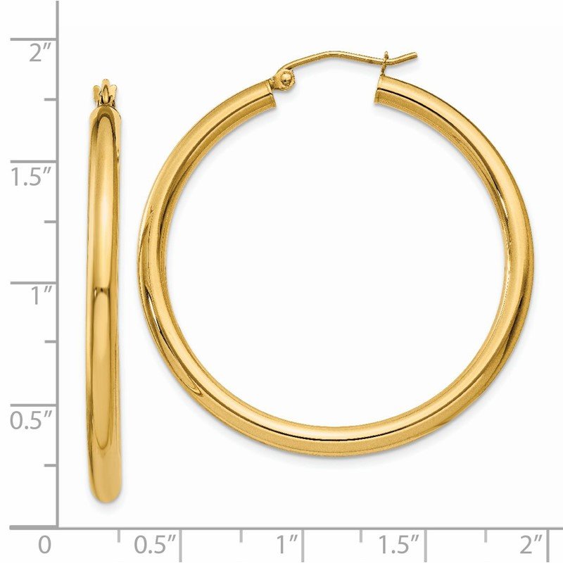14K 3x40mm Polished Lightweight Tube Hoop Earrings