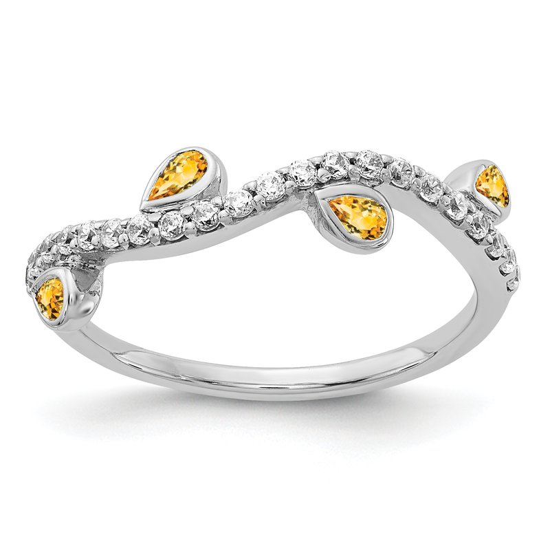 14k White Gold Diamond and Pear Amethyst Curved Ring