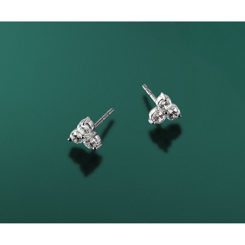 14K White Gold 1/2 carat Lab Grown Diamond VS+ F+ Complete Three Stone Post Stud Earrings