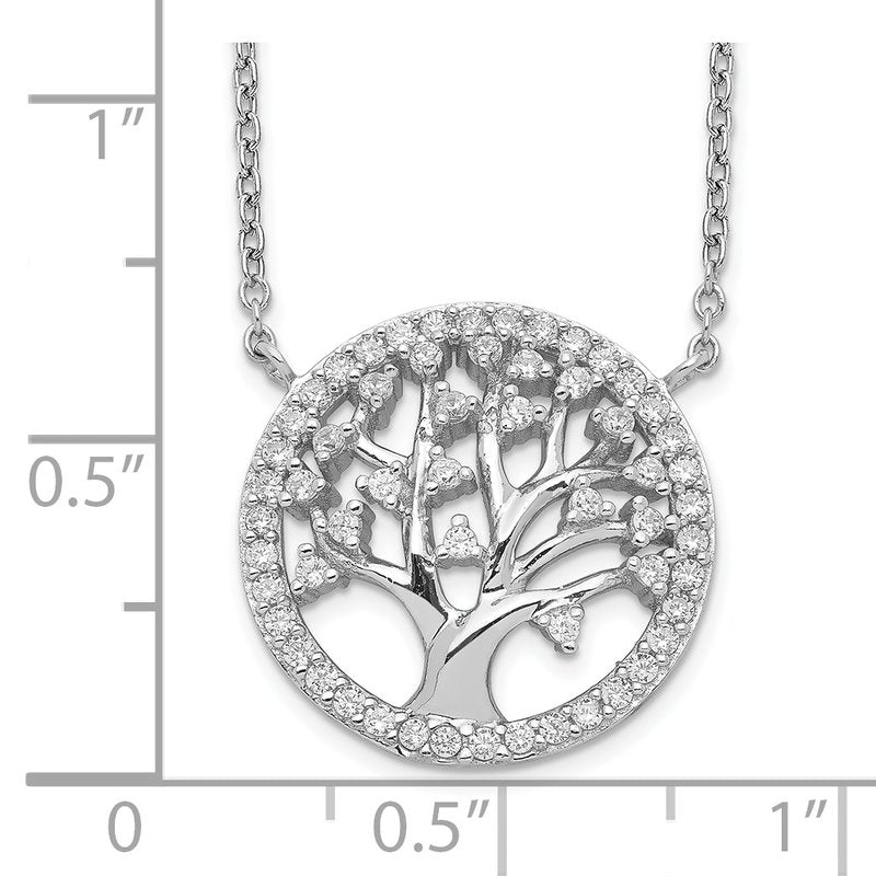 Sterling Silver Rhodium-plated Brilliant-cut CZ Tree Of Life 18 Inch Necklace