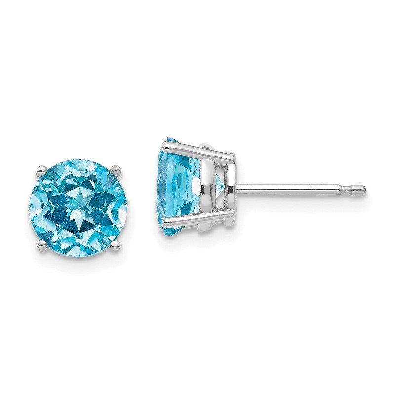 14k White Gold 7mm Round Blue Topaz Post Earrings