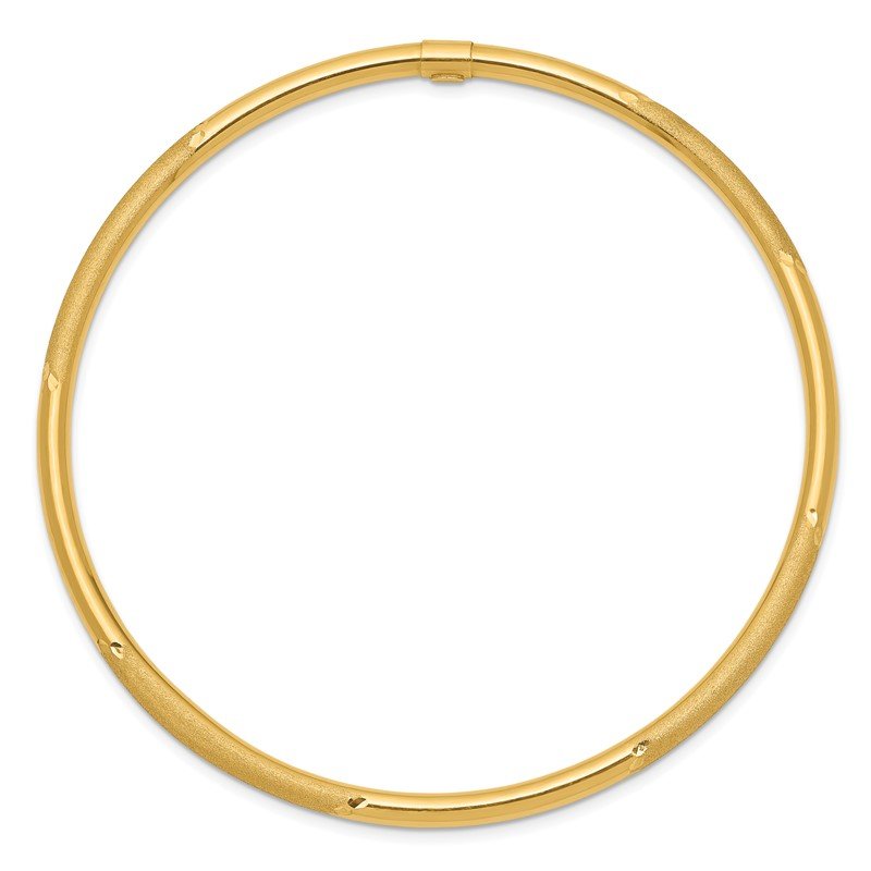 14k Polished and Satin Finish Diamond-cut 3.00mm Slip-on Round Bangle Bracelet