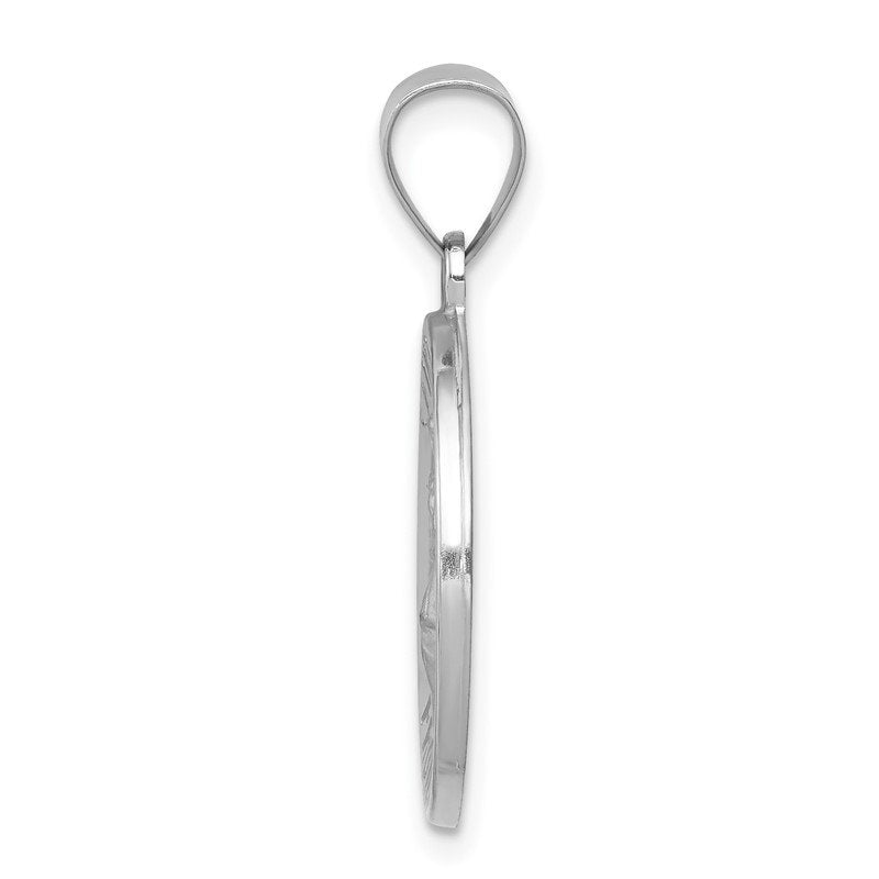 14k White Gold Polished and Satin Hollow St Florian Medal Round Pendant