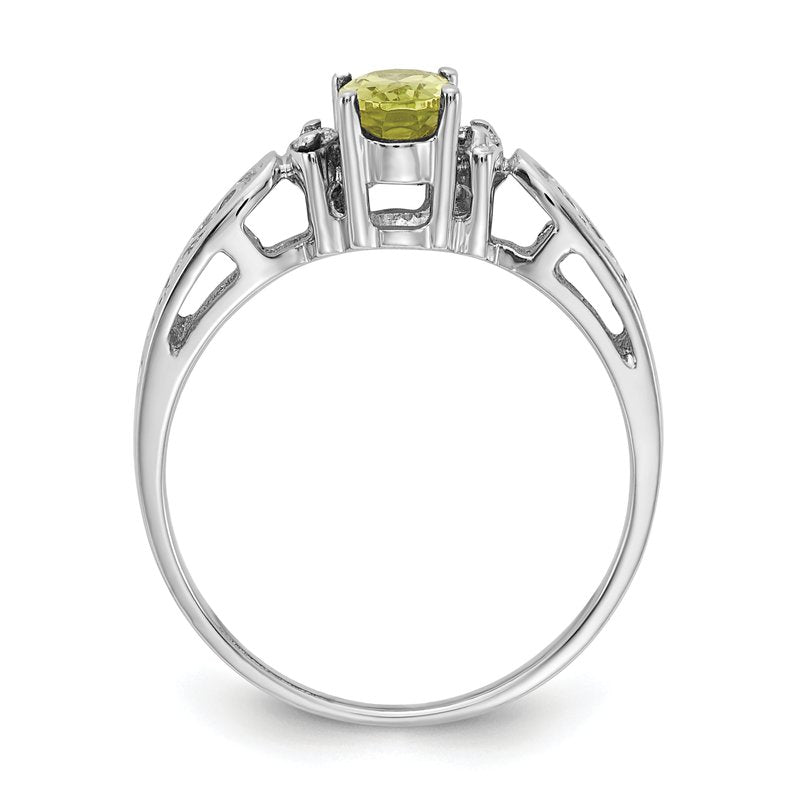14k White Gold 6x4mm Oval Peridot A Diamond ring