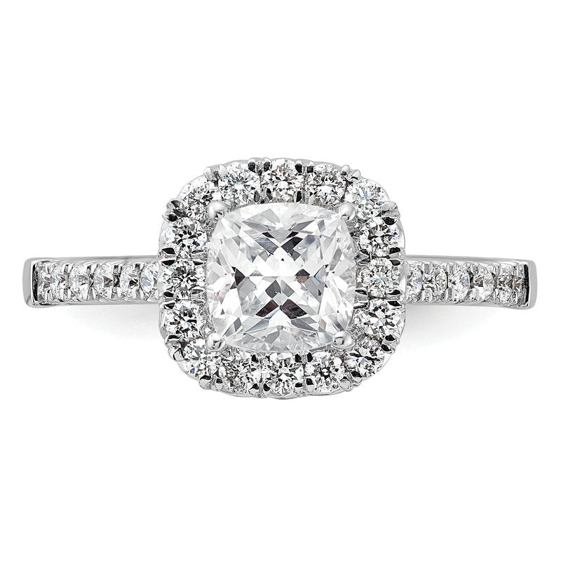 14K White Gold 3/8 carat Lab Grown Diamond VS+ F+ Semi-Mount Cushion Halo Engagement Ring
