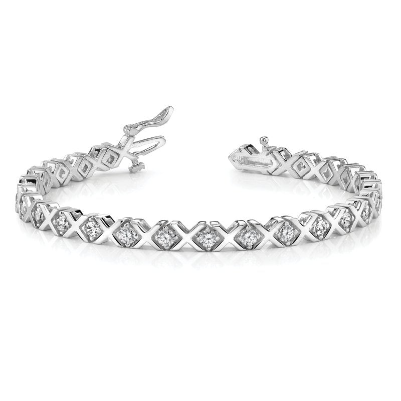 14k White Gold Complete 2 carat Round A Diamond 4-prong X-design 7 inch Tennis Bracelet