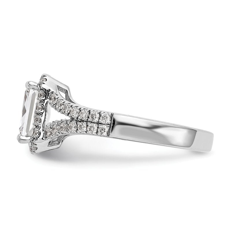 14K White Gold 3/8 carat Lab Grown Diamond VS+ F+ Semi-Mount Emerald Halo Engagement Ring