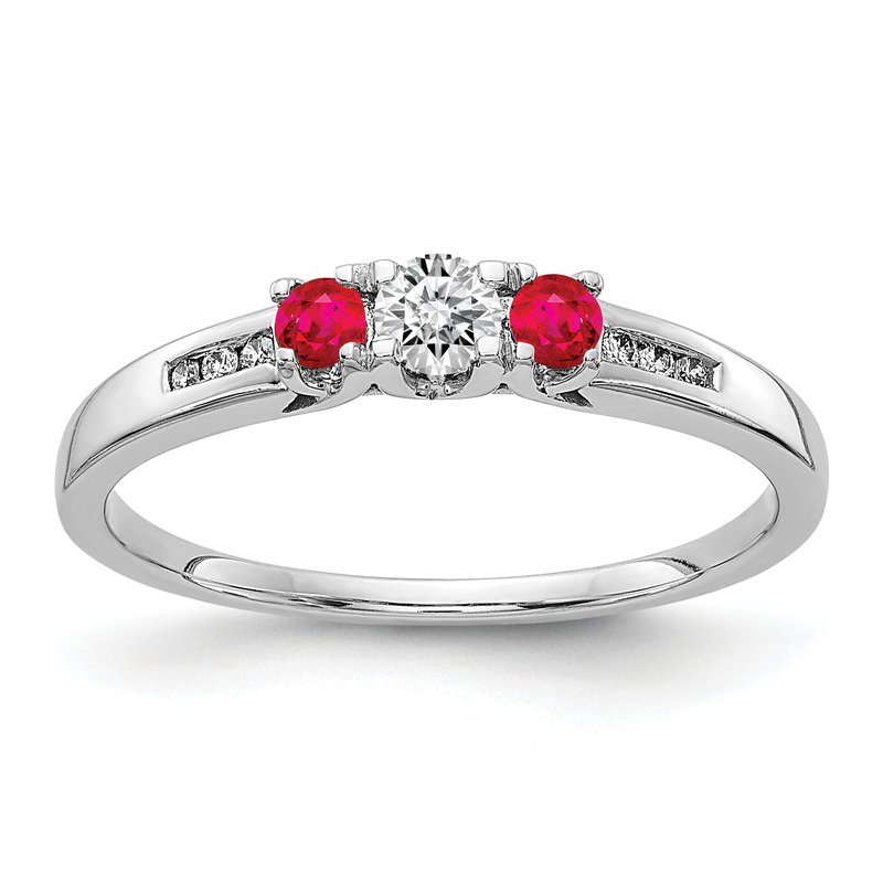 14k White Gold Diamond and Emerald 3-stone Ring
