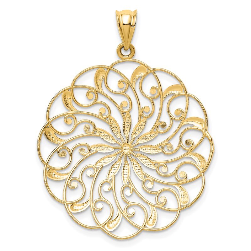 14k and White Rhodium Diamond-cut Fancy Swirl Pendant