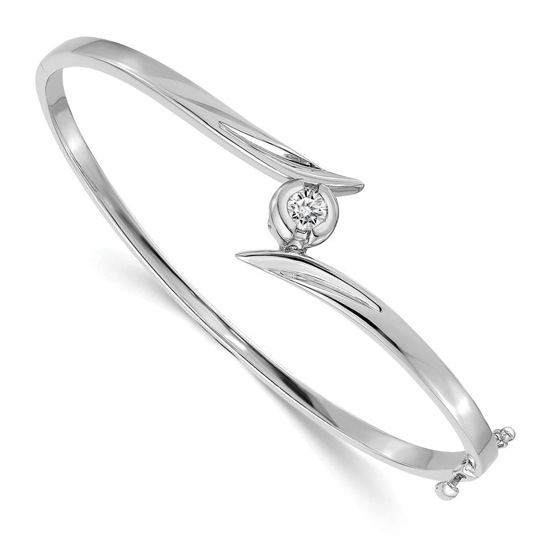 14k White Gold Complete 1/4 carat AAA Diamond Hinged Oval Bangle Bracelet