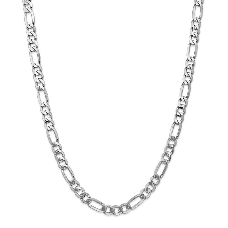 14K White Gold 20 inch 7mm Flat Figaro with Lobster Clasp Chain