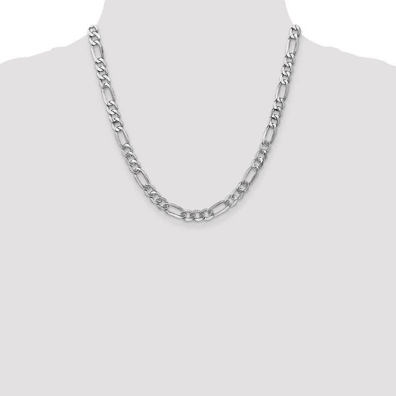 14K White Gold 20 inch 7mm Flat Figaro with Lobster Clasp Chain