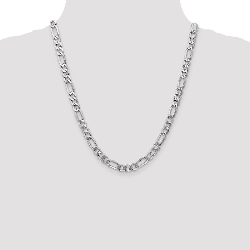 14K White Gold 20 inch 7mm Flat Figaro with Lobster Clasp Chain