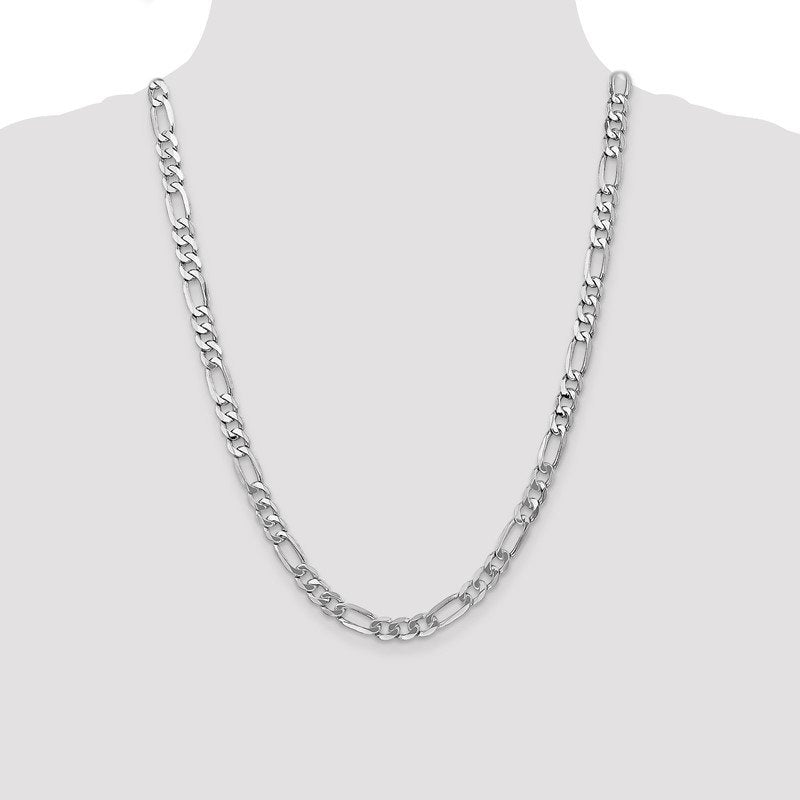 14K White Gold 20 inch 7mm Flat Figaro with Lobster Clasp Chain