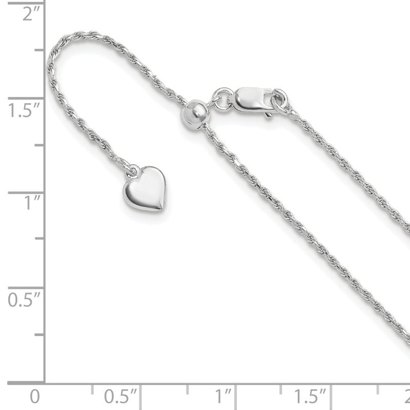 Sterling Silver RH-plated Adjustable 1.2mm D/C Rope Chain