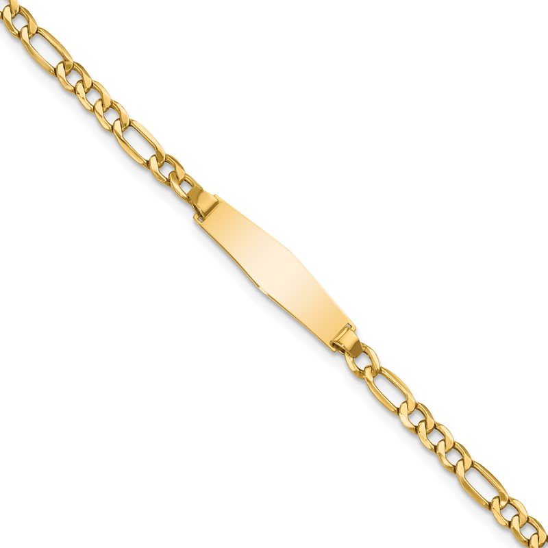 14k Polished Semi-Solid Chain/Solid Plate Figaro Link Soft Diamond Shape 19.5x5.5mm Plate 6 inch Baby/Child ID Bracelet