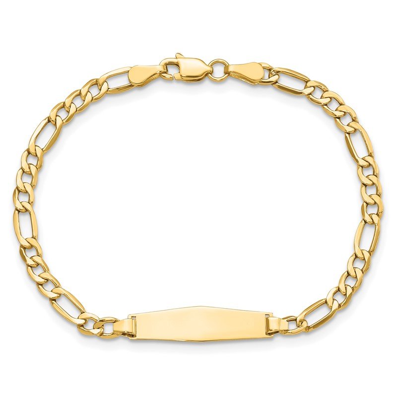 14k Polished Semi-Solid Chain/Solid Plate Figaro Link Soft Diamond Shape 19.5x5.5mm Plate 6 inch Baby/Child ID Bracelet