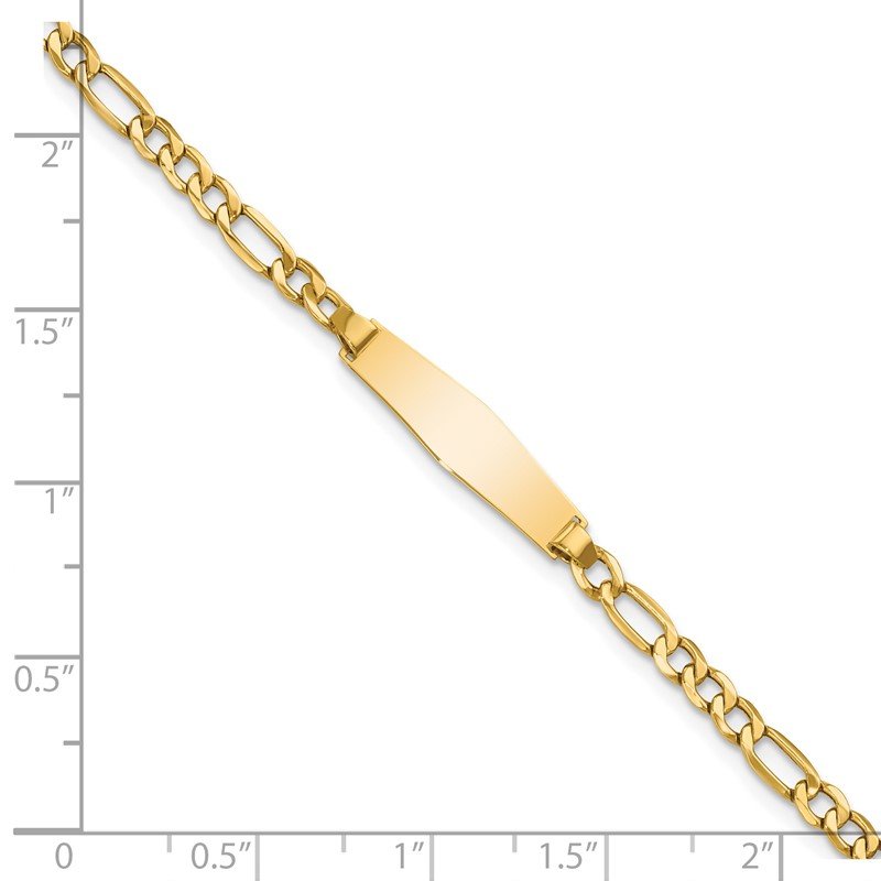 14k Polished Semi-Solid Chain/Solid Plate Figaro Link Soft Diamond Shape 19.5x5.5mm Plate 6 inch Baby/Child ID Bracelet