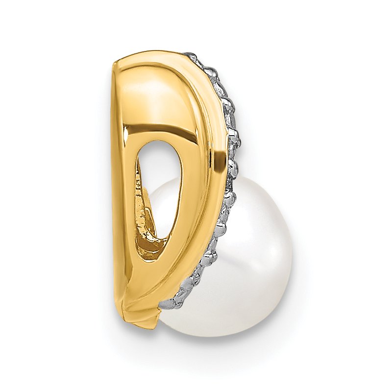 14k 6-7mm White Round Freshwater Cultured Pearl and Diamond Pendant